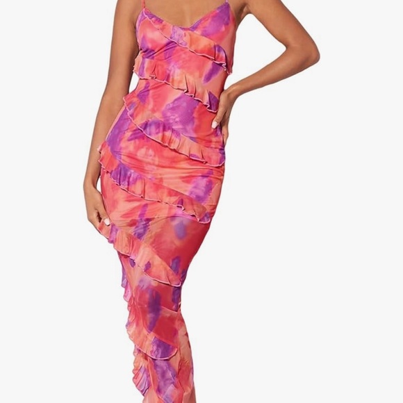 Milumia women ruffle backless bodycon Maxi Dress pre owned excellent condition - Picture 1 of 7